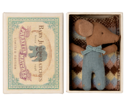 Maileg Sleepy wakey baby mouse in matchbox - blauw