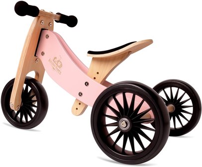 Kinderfeets houten loopfiets & driewieler Roze ( 18 maanden )
