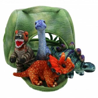 The Puppet Company dinosaurus huis en 4 vingerpoppen/knuffels -