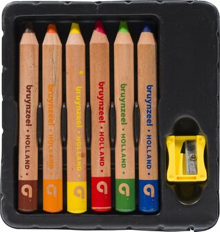 Bruynzeel Kids 6 extra zachte kleurpotloden met slijper