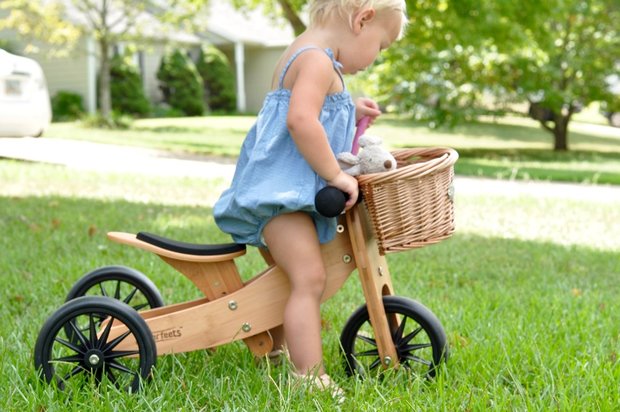 Kinderfeets houten loopfiets & driewieler Tiny Tot Bamboe ( 12 maanden )
